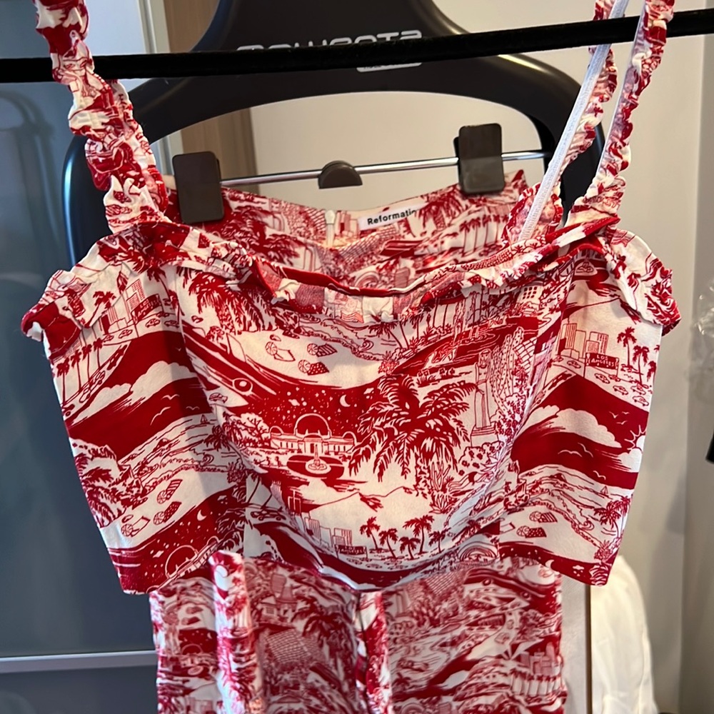 Reformation printed crop top and pant set